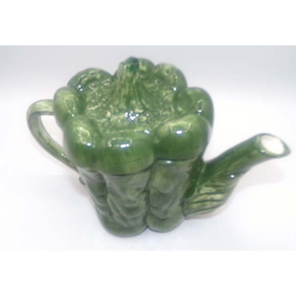 Vintage Limoges France ? Green Bell Pepper Teapot Large Ceramic Vegetable Coffee - Picture 9 of 16